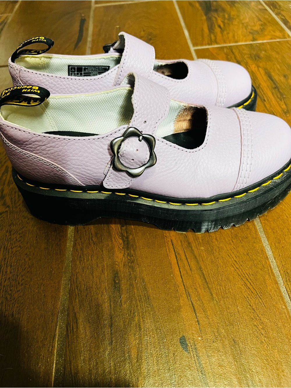 Dr. Martens Flower Buckle Platform Lilac Mary Jane Shoes Womens 8